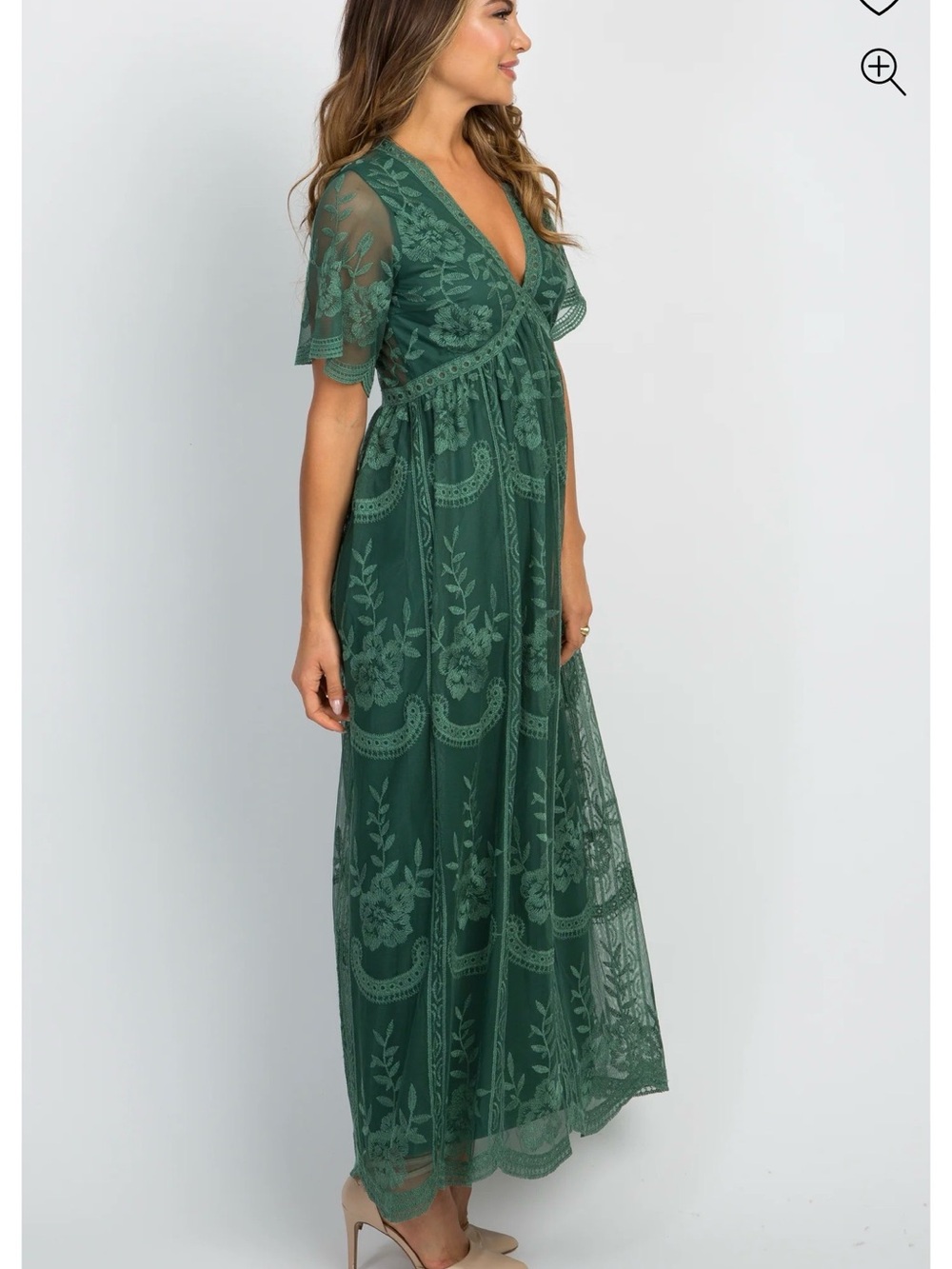 Pinkblush maternity Forest Green Lace Maxi Dress with V-Neck